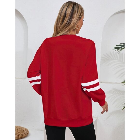 Women’s Oversized V-Neck Sweatshirt Cotton Blend Casual Patriotic Top - Picture 5 of 8